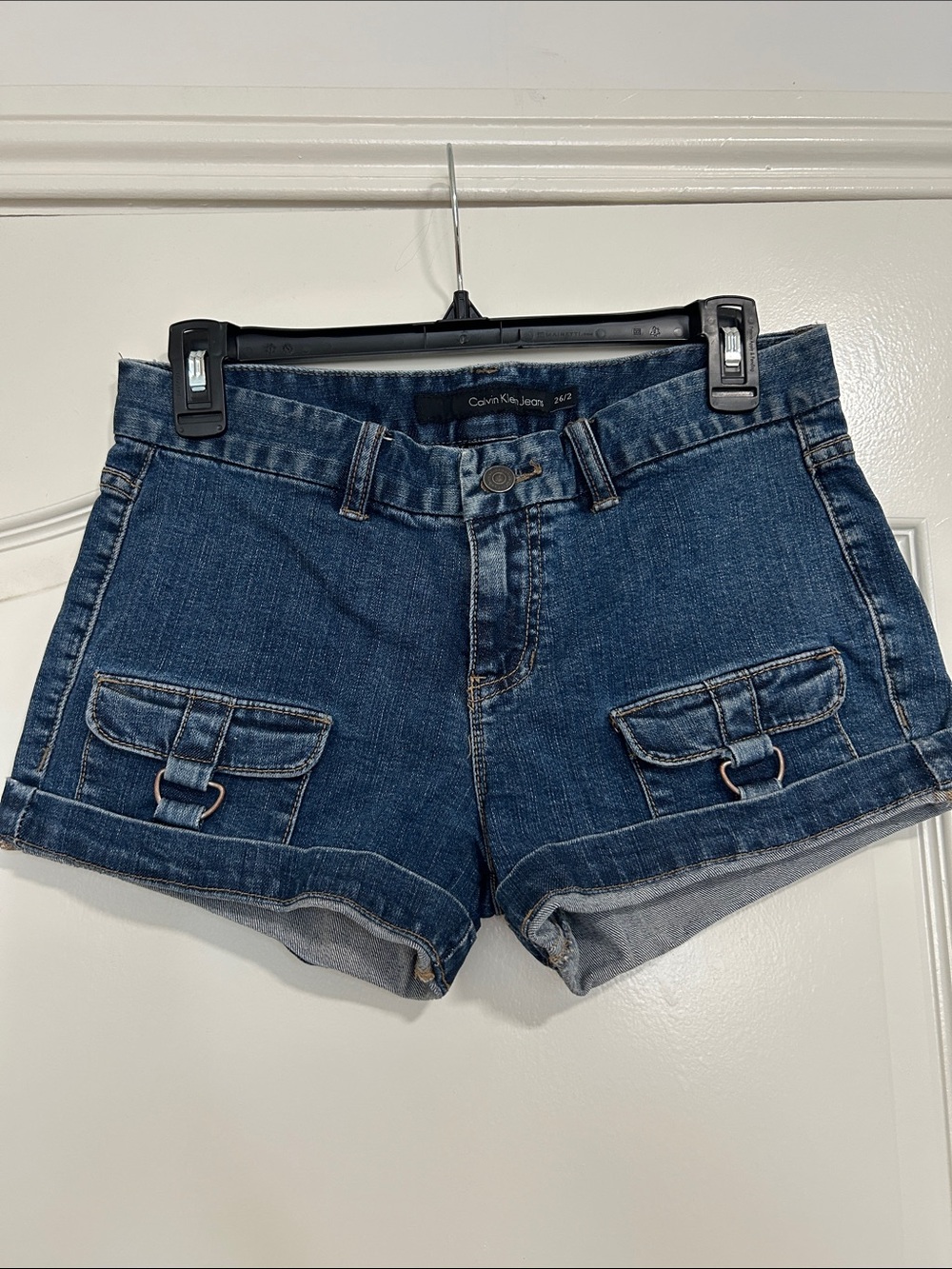 Vintage Calvin Klein Jeans Blue Denim Cargo Pocket Shorts - Women - Picture 1 of 2